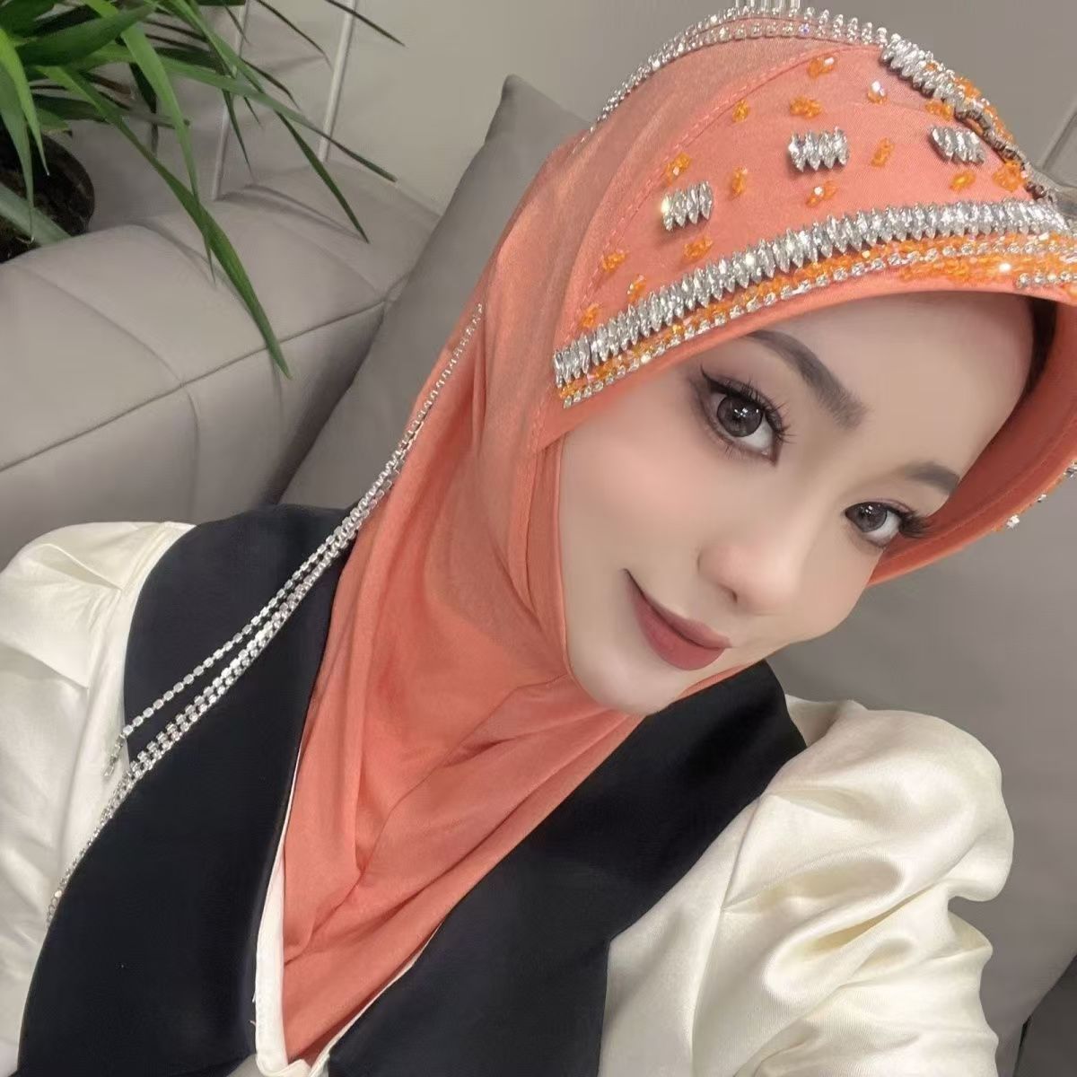 Women Fashion Hats - Luxury Hat Hijab Pink Scarf with