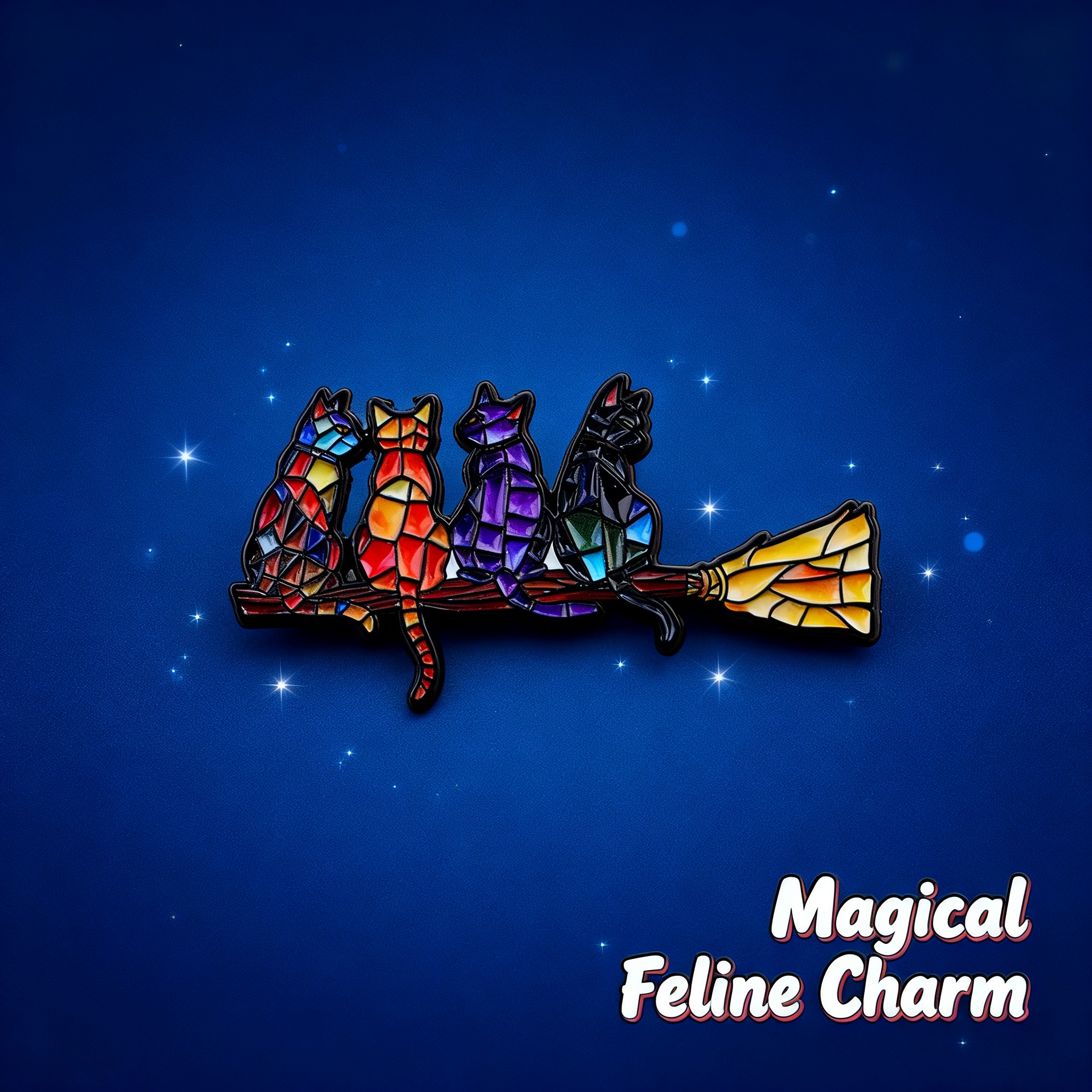 Women Fashion Hats - Colorful Cat Enamel Pin Witch Badges