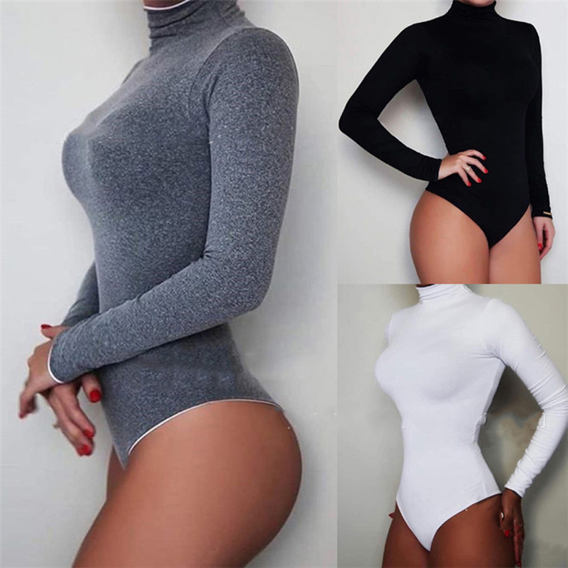 Turtleneck Bodysuit - Turtleneck Long Sleeve Solid White Sexy