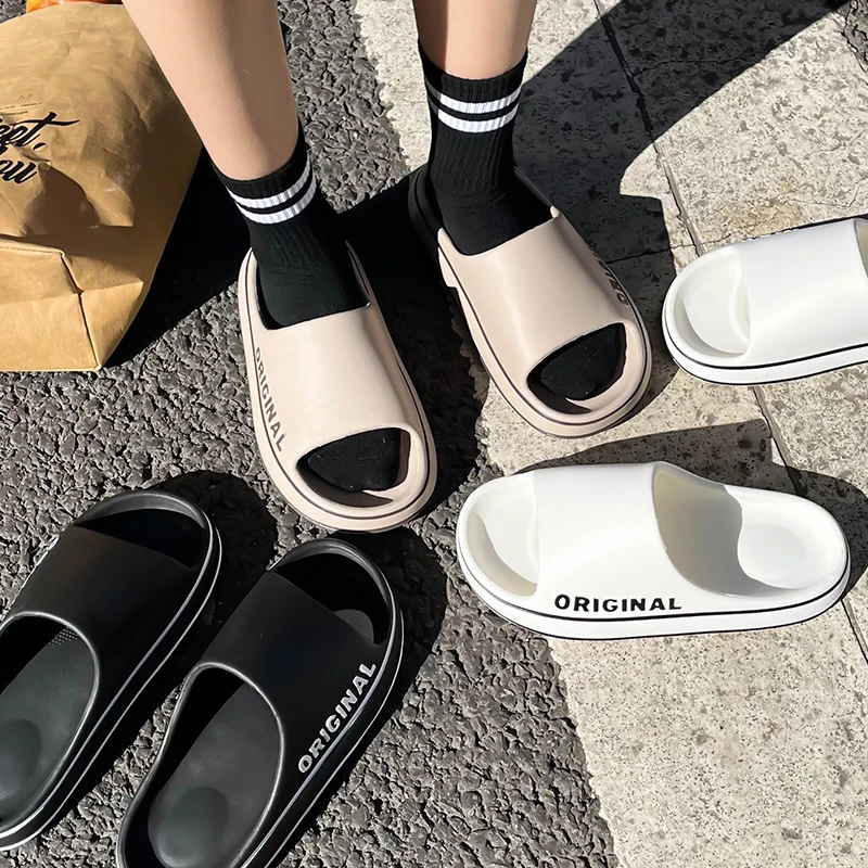 Women Fashion Images - Summer Couple Slides Solid Color Letter