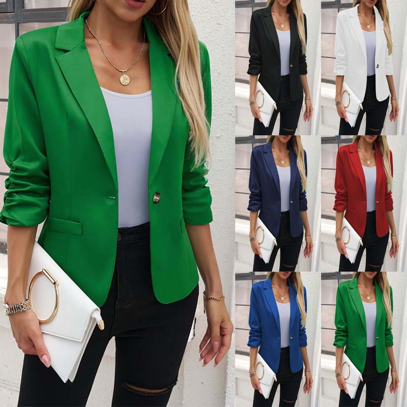 Velvet Blazer Women - ﻿ Women Autumn Spring Pockets Blazer