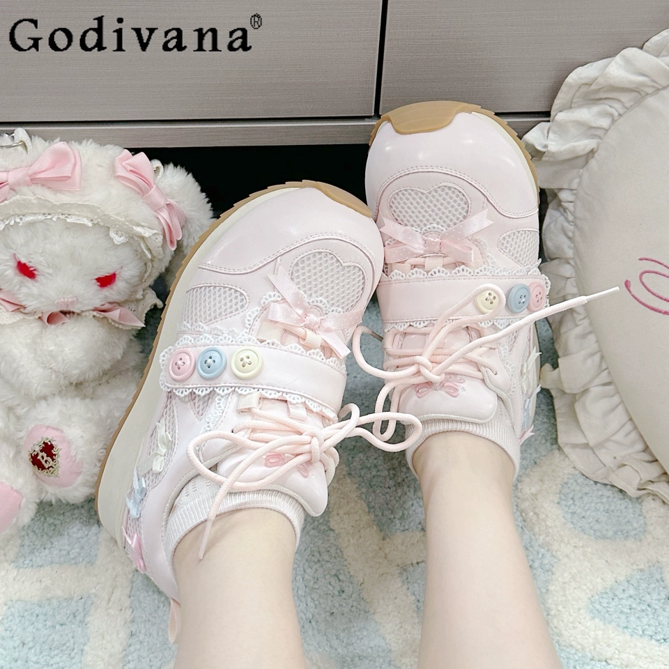 Women Fashion Heels - Japanese Cute Girls Sweet Lo Sneakers