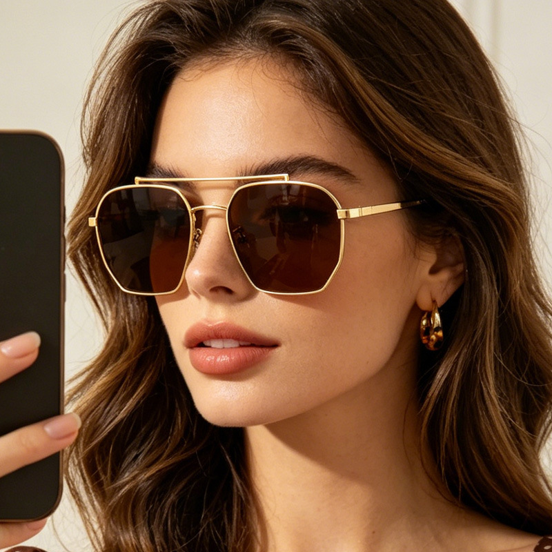 Women'S Fashion Eyeglass Frames - Summer New Metal Double Beam Polarized