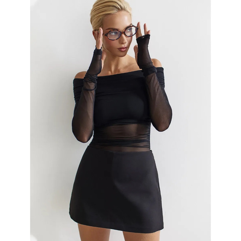 Women  Mesh Off Shoulder Top S - Women Top Fashion recensie en prijs