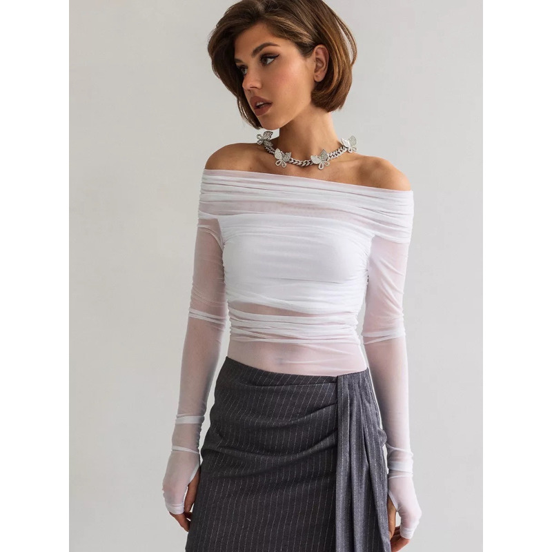 Women  Mesh Off Shoulder Top S - Women Top Fashion recensie en prijs