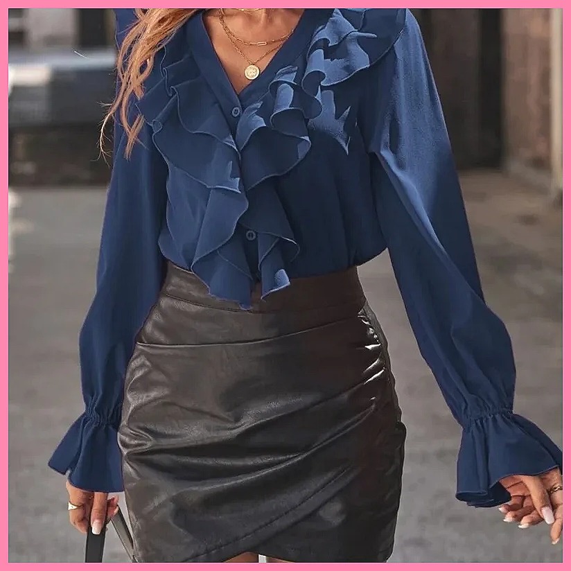 2025 Fashion V-Neck Ruffle Fla - Women Top Fashion recensie en prijs