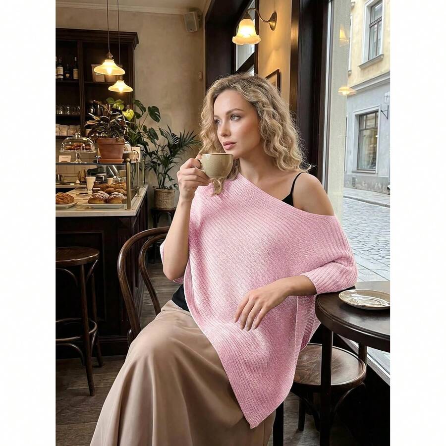 Off Shoulder Asymmetric Knit P - Women'S Fashion Poncho recensie en prijs