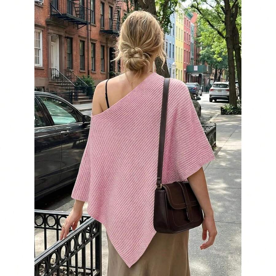 Off Shoulder Asymmetric Knit P - Women'S Fashion Poncho recensie en prijs