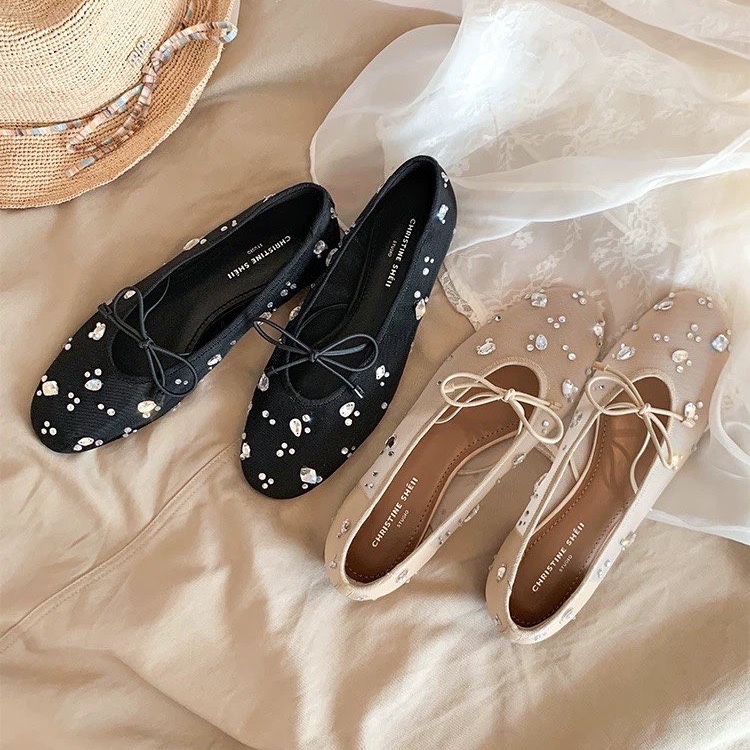 Mesh Rhinestone Bow Flat Mary  - Women Fashion Heels recensie en prijs