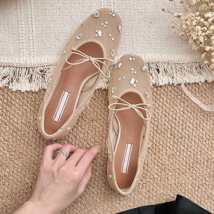 Mesh Rhinestone Bow Flat Mary  - Women Fashion Heels recensie en prijs